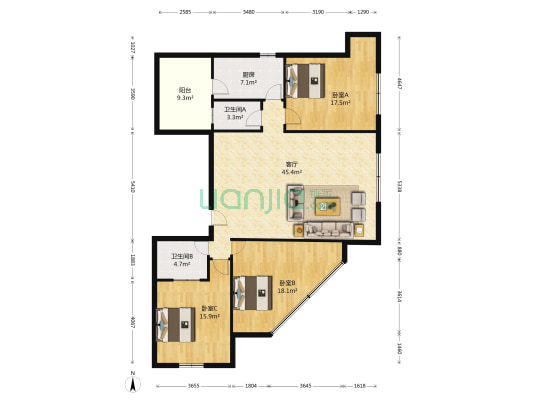 解放北路(增城区) 3室1厅2卫 137平方