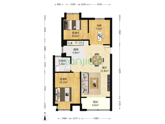 晴园三期 3室1厅1卫 84平方