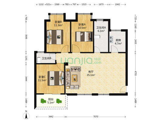 平江壹号 3室1厅2卫 119平方