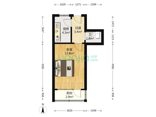 绍兴二路 1室0厅1卫 34平方