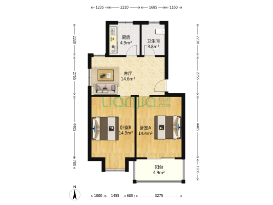 青剑湖花园D区 2室1厅1卫 121平方