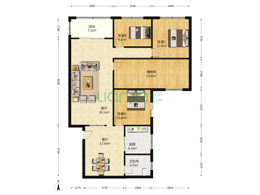 三江商住区 3室2厅1卫 140平方