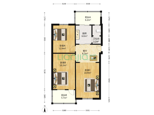南新街53号 3室1厅1卫 84平方