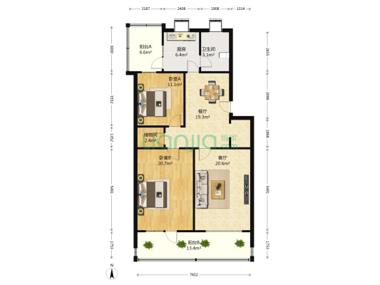 外贸局宿舍 2室2厅1卫 115平方