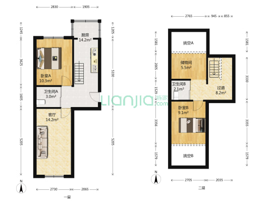 爱心嘉园 2室1厅2卫 56平方