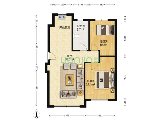 全统西山丽水 2室1厅1卫 88平方