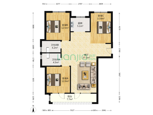 融创融公馆 3室1厅2卫 120平方