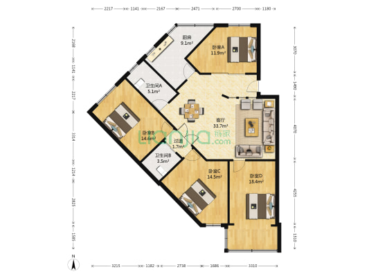 孝闻花园 4室1厅2卫 126平方