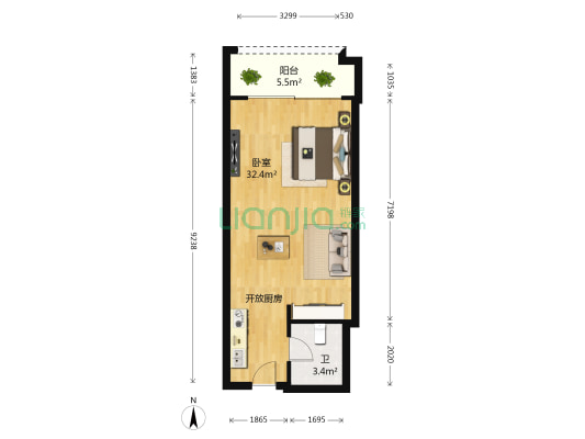 星河湾赏心园 1室0厅1卫 56平方