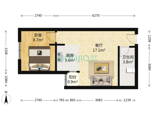 金隅丽景园 1室1厅1卫 50平方