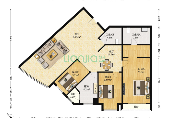 3室2厅2卫168.8-北京中海馥园户型图