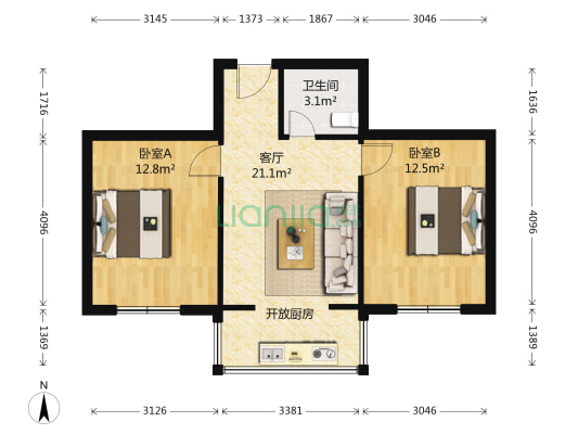 阳光嘉园一期 2室1厅1卫 65平方