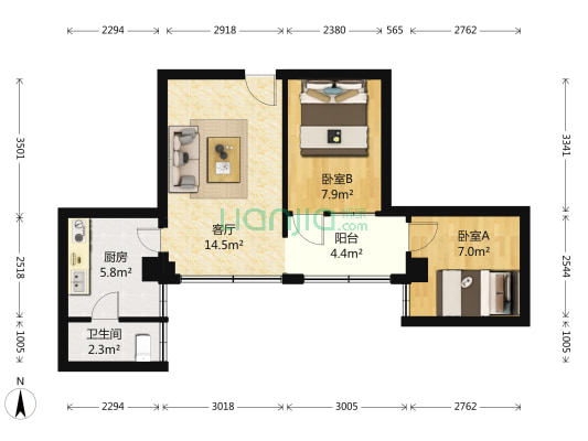 远景工商局宿舍 2室1厅1卫 62平方