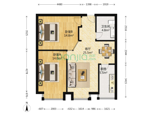 紫锦广场 2室1厅1卫 92平方