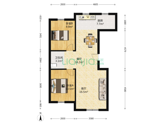 吉森漫桦林二期 2室2厅1卫 88平方