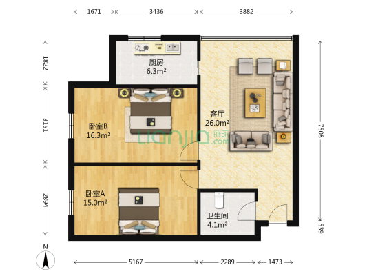 九州合作新村一区 2室1厅1卫 86平方