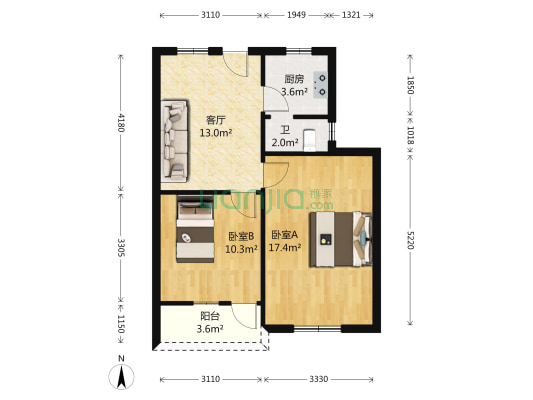 赤岗路77-83号 2室1厅1卫 54平方