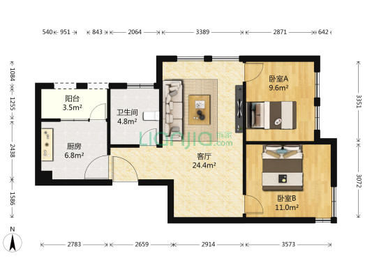 海马公园D区 2室1厅1卫 88平方