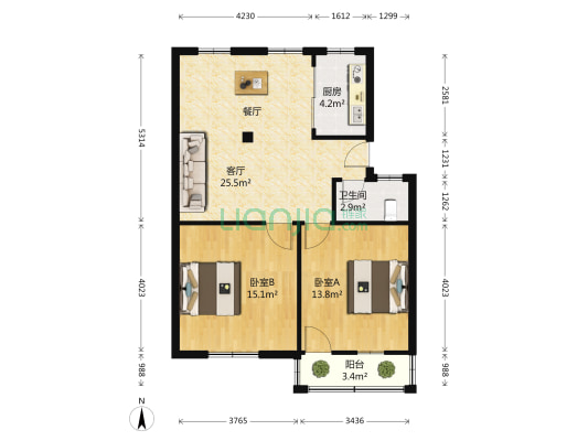 北苑新村 2室1厅1卫 73平方