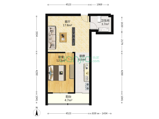 帕萨迪纳 1室1厅1卫 61平方