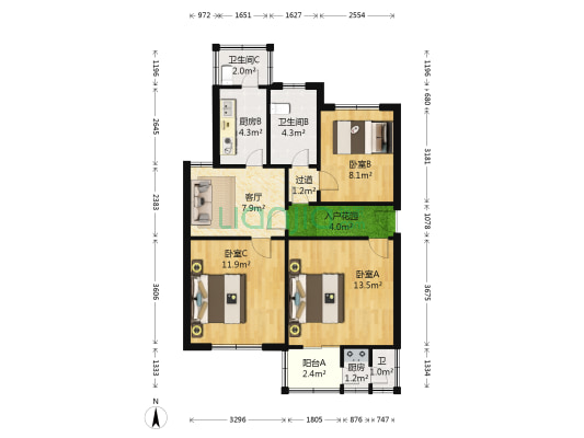 奥士达大厦 3室1厅3卫 70平方