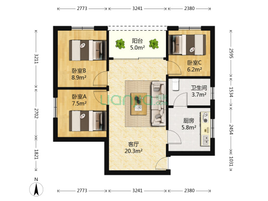 城内路 3室1厅1卫 79平方