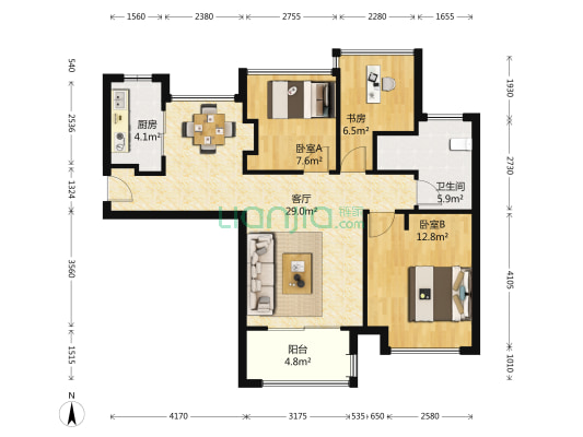 小石城6区香樟园 3室1厅1卫 90平方