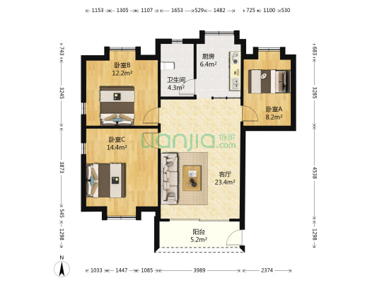 富丽家园福宁园 3室1厅1卫 92平方