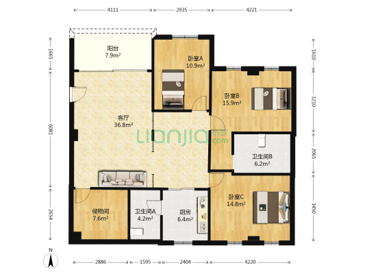 环翠小区 3室1厅2卫 132平方