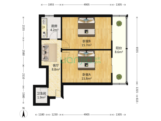 月环里 2室1厅1卫 39平方