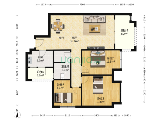 人居天府汇城 3室1厅1卫 104平方