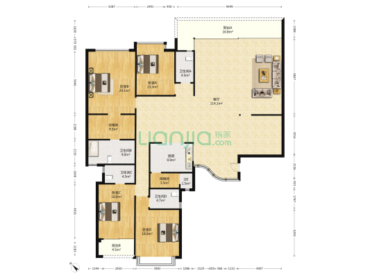 保利康桥 4室1厅5卫 310平方
