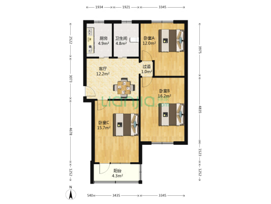 芳华路580弄 3室1厅1卫 90平方