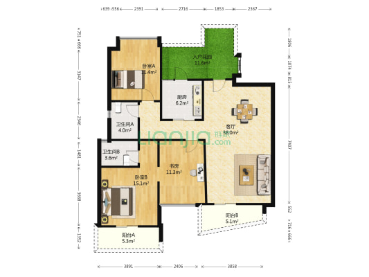 凯德瀚城 3室1厅2卫 138平方
