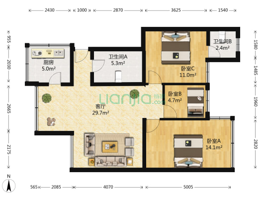 登华街烟厂宿舍 3室1厅2卫 82平方