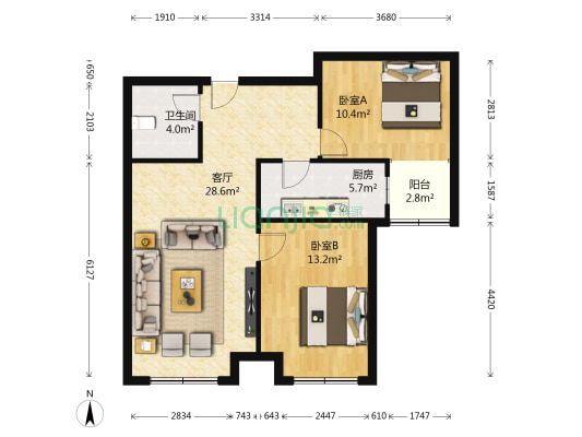 星河园 2室1厅1卫 81平方