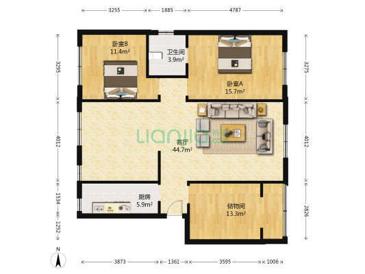 联盟北路78号 2室1厅1卫 120平方