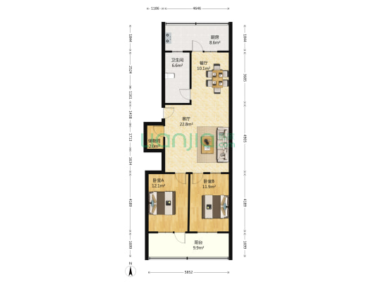 窑头路7-1号 2室2厅1卫 106平方