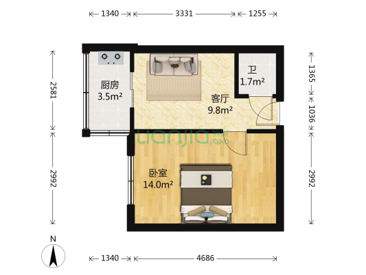 灵石里 1室1厅1卫 25平方