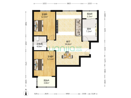 紫薇田园都市D区 2室1厅1卫 98平方