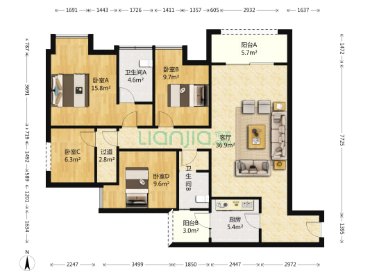 光华安纳溪湖观澜 4室1厅2卫 125平方