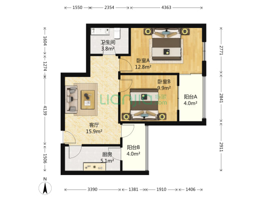 金都苑 2室1厅1卫 79平方