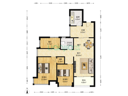 雅居乐花园 2室1厅1卫 95平方