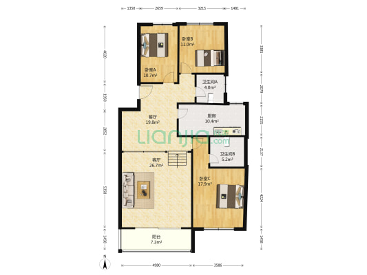 海涛园二期 3室2厅2卫 133平方