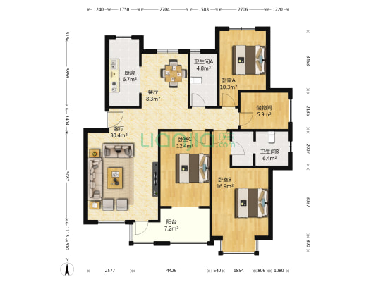 亲亲小镇南区 3室2厅2卫 139平方