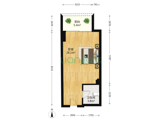 金科廊桥水乡二组团 1室0厅1卫 43平方
