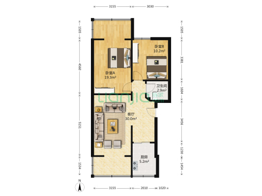 石人巷8号 2室1厅1卫 82平方