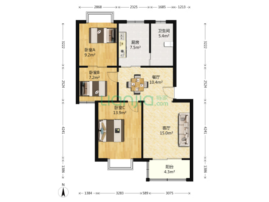 青田雅居 3室2厅1卫 87平方