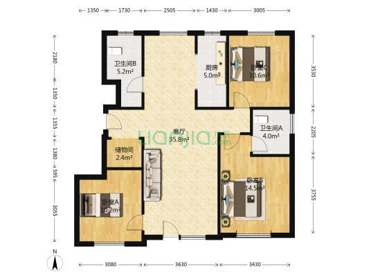 融创臻园 3室1厅2卫 122平方