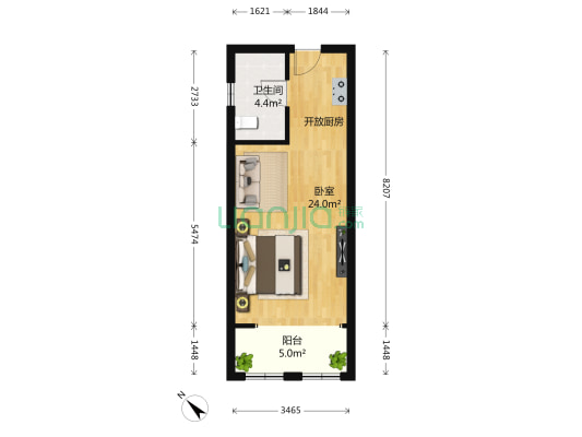 朗诗绿色街区麦君 1室0厅1卫 45平方